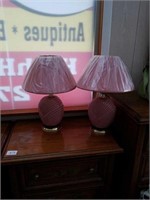 Pair of mauve colored shade lamps