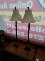 Pair of shade lamps with faux leather shades