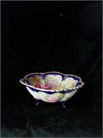 3 footed hand painted rose bowl