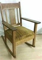 Antique Oak Rocking Chair w/ Cushioned Seat