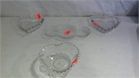 Grouping Cornflower Glass Heart Shape Bowls
