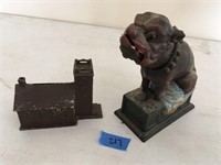 cast iron chuch bank, an bulldog