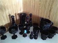 Ruby glass, pitcher, glasses, vases