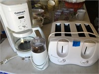 4 slice toaster, coffee grinder, coffeepot