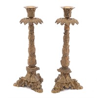 Pair of Rococo style cast gilt-metal candlesticks