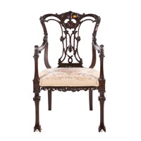Irish Chippendale style carved mahogany armchair