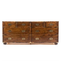 Campaign style brass-mounted walnut dresser