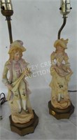 PAIR OF BISQUE FIGURAL TABLE LAMPS OF