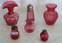 LOT OF 6 VINTAGE CRANBERRY GLASS INCL.