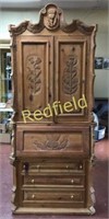 Hand Carved Wooden Secretary Hutch