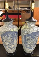 Pair of Blue Urn Lamps