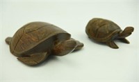 Lot #1 Pr of iron wood carved sea turtles