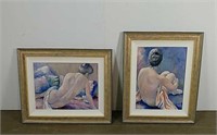 Pair of paintings of nude model