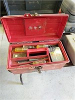 Pair of tool boxes with miscellaneous tools