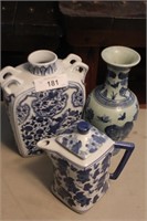Oriental pitcher and vases