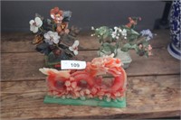 Resin dragon and glass floral pieces