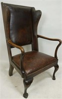 RARE 18th CENTURY ENGLISH LEATHER WING CHAIR