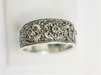 11E- Sterling silver marcasite floral ring $150