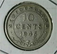 1946 NFLD silver 10 cent coin