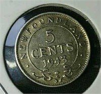 1943 NFLD silver 5 cent coin