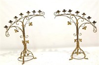 Pair wrought brass Spanish" table top" candelabras