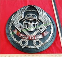 Polyresin Born To Ride Skull Plaque