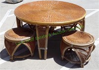 Vintage Rattan Table w/ 4 Stools