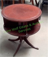 Vintage Round End Table with Leather Inlay