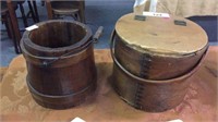 ANTIQUE FIRKINS  WITH HANDLES, 1 WITH LID (2X)