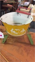 CHILD'S VINTAGE WASH BUCKET WITH WRINGER ON STAND