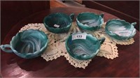 GROUP OF 5 BOWLS WITH HANDLES MARKED NAPPY SLAG