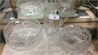 TWO CRYSTAL BOWLS AND A PITCHER (3X)