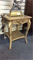 DISTRESSED FINISH OCCASIONAL TABLE WITH CANE