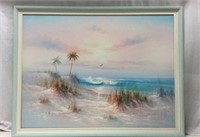 Large Framed Canvas Beach Painting P6A