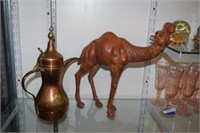Vtg Leather Wrapped Camel and Metal Coffee