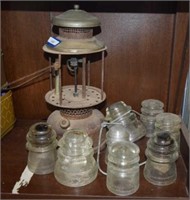Vtg Lantern and Seven Vtg Glass Insulators