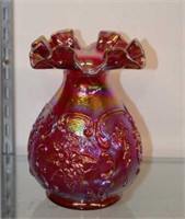 Fenton Carnival Glass Ruffled Edged Vase w/