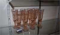 Eight Pink Swirl Glass Champagne Glasses