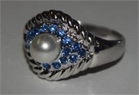 Size 9 Sterling Silver Ring w/ Sapphires and