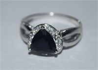 Size 12 Sterling Silver Ring w/ Dark Blue Spinel