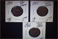 1864, 65, 66 Two-Cent Piece Coins