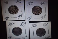(4) Buffalo Nickels - 1916, 17s, 18, 18