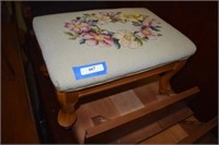 Small Stool w/ Floral Needlepoint
