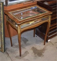 Inlaid Beveled Glass Display Table w/ Hinged Top &