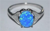 Size 9 Sterling Silver Ring w/ Opal and White