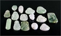 15 PC Assorted Burma Green Jadeite Carved Pendant