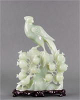 Chinese Hetian White Jade Carved Phoenix w/ Stand