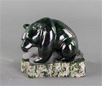 British Columbia Green Jade Carved Bear Statue