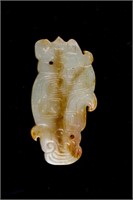 Chinese Hetian White Jade Carved Taotie Pendant