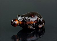 Chinese Old Amber Carved Frog Snuff Bottle
